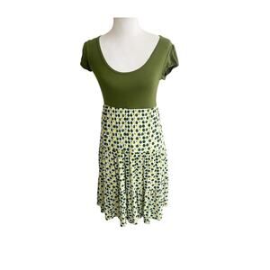 KicKee Midi Dress Women's Medium Olive Green Tomato Print Cap Sleeve Bamboo